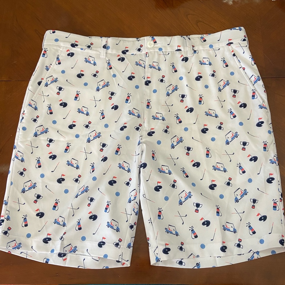 Golf Shorts Roundtree & York Performance Golf Cart Print Flat Front Size 38